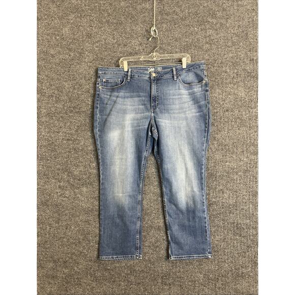 Lee Womens Mid Rise Straight Jeans Size 20 Petite Blue Medium Wash Stretch Denim - Picture 1 of 14